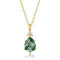 Kite Natural Moss Agate Pendant Necklace Solid 925 Silver 18K Gold Plated Halo CZ Pendant Women Dainty Pendants
