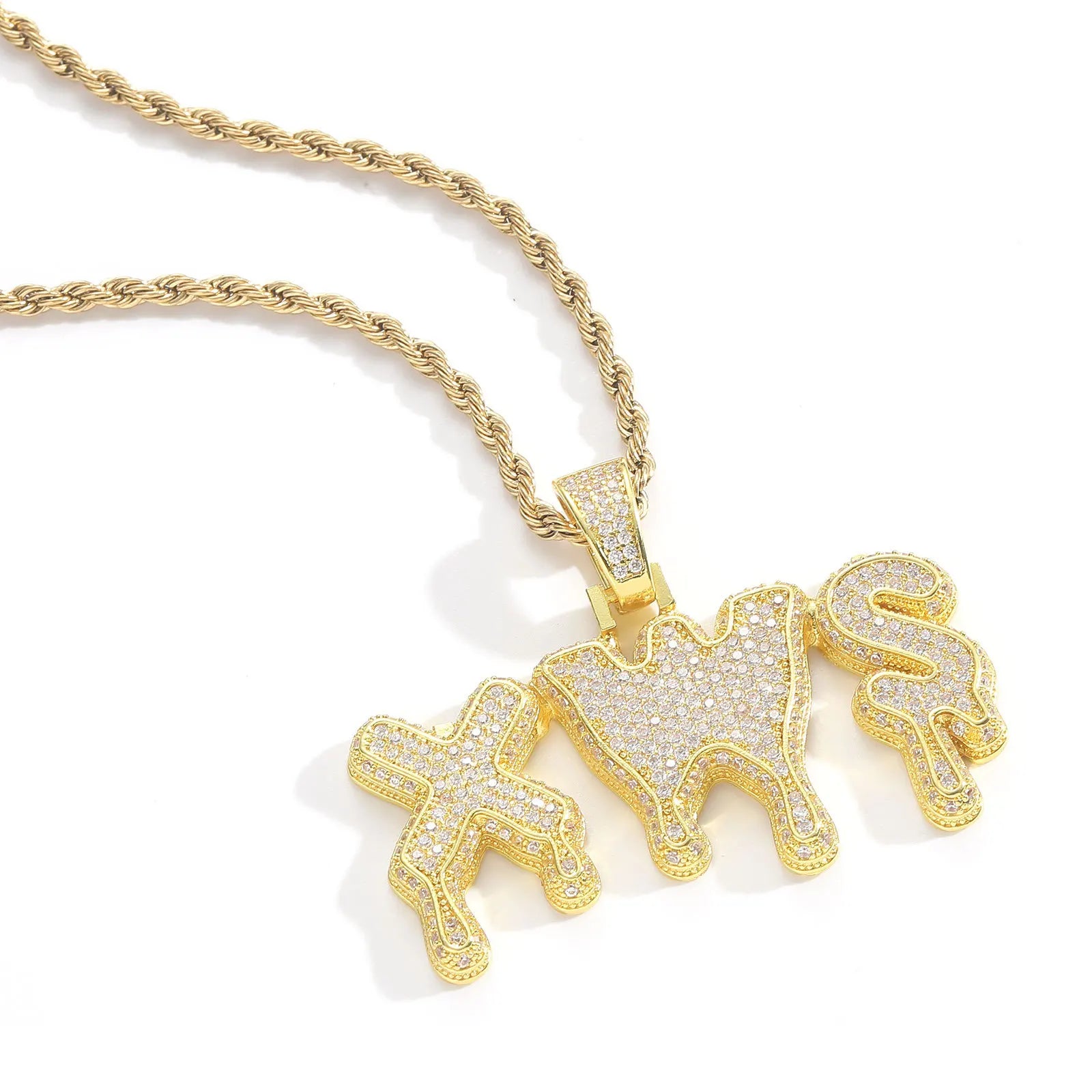 Men's Hip Hop English Alphabet Pendant Necklace with Gold Plated Brass and Rope Chain Real Zircon for Party Occasions