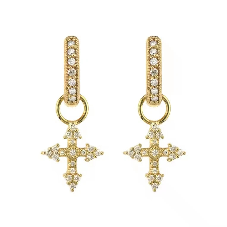 Daidan Cross Earrings Dangle Hoop Earring Charm Silver Fashion Golden Drop Zirconia 18K Gold Plated Cross Earrings