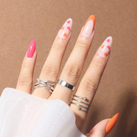 Factory Supplier Wholesale 24Pcs ABS 3D French Design Press Nails Almond Heart Two-Color False Nails Nail Glue Elegant Packaging