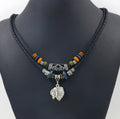 Ethnic Style Adjustable Size Leather Rope Beaded Ancient Silver Alloy Indian Pendant Necklace