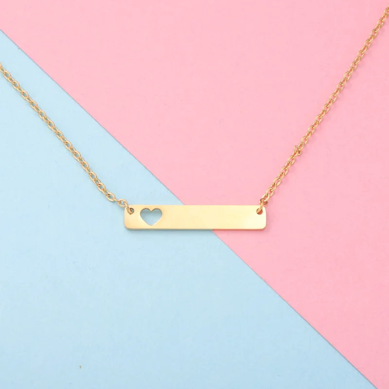 Wholesale Fashion Stainless Steel Pendant Creative Personalized Hollowed Out Love Long Strip Pendant Necklace