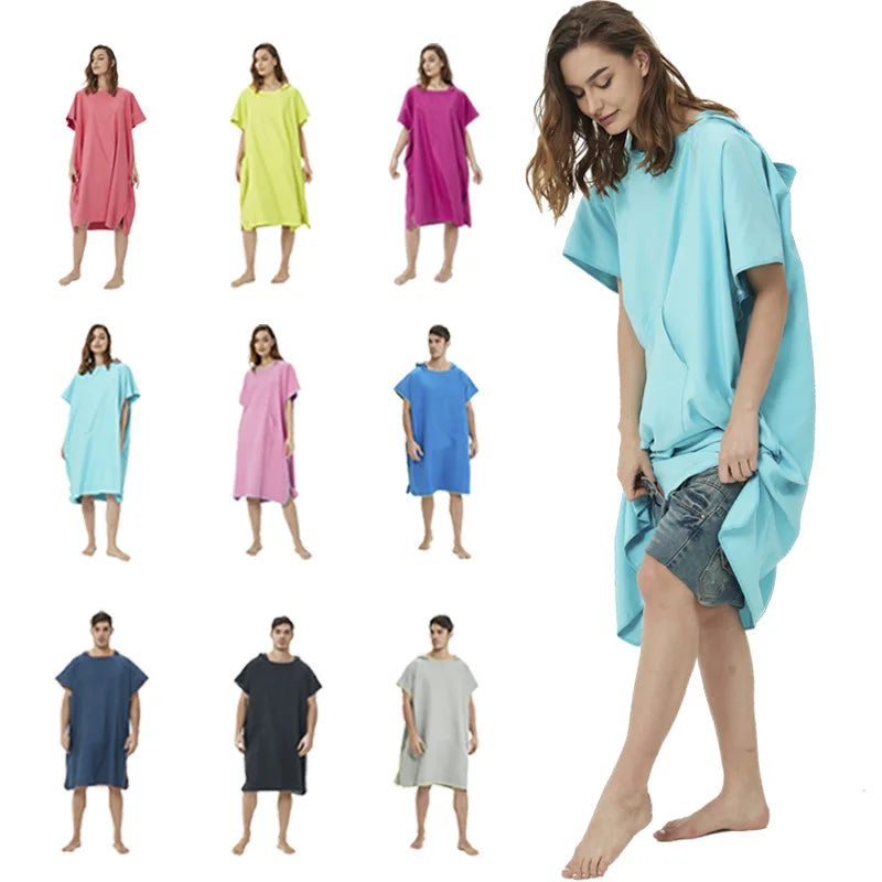 Microfiber Double-Sided Hooded Bath Towel Quick-Dry Poncho for Adults Absorbent Diving Swimming Beach Changing Robe Turkish