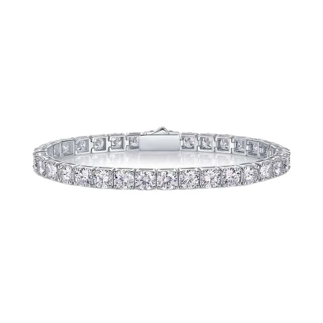 Women's 925 Silver Tennis Bracelet with Round Brilliant Cut Moissanite Fashion Charm Bracelets with Diamond As Main Stone