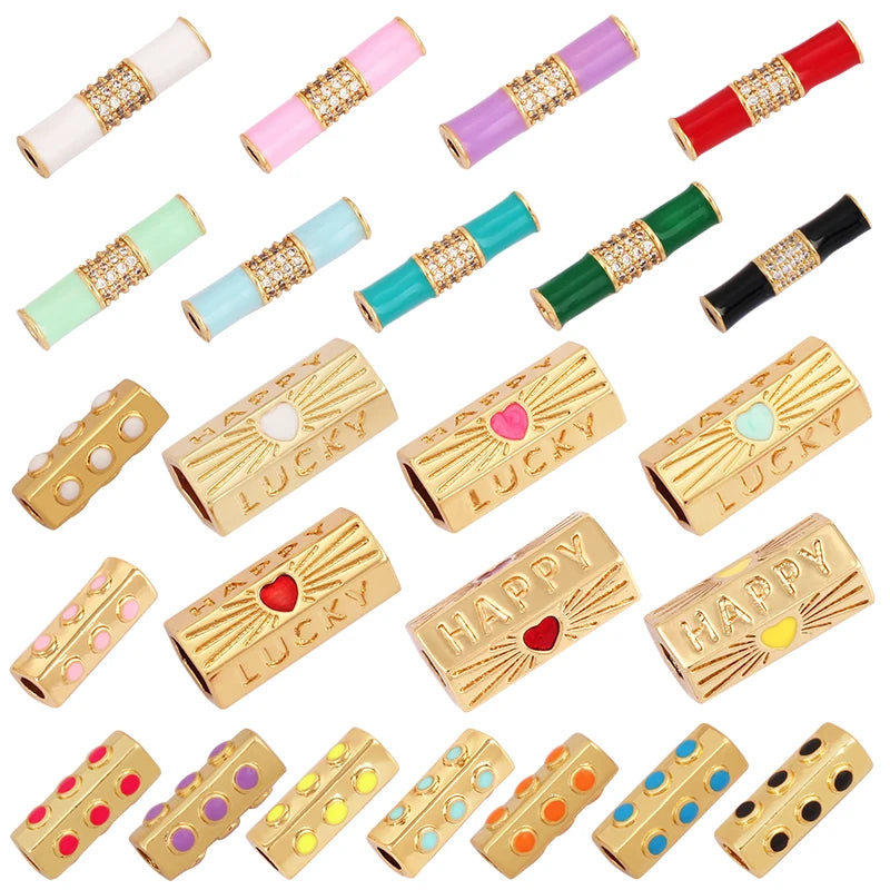 Happy Lucky Heart Beads Cylinder Tube Metal Brass Based  Spacor Beads  Bead Knotting Supplies  Men's Bead K58 S39
