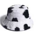 2021 Custom Logo Cow Print Design Women Winter Fisherman Plush Fluffy Furry Fuzzy Bucket Hat