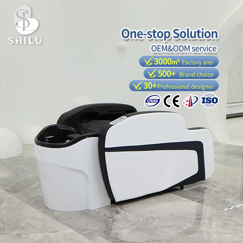 Modern Beauty Salon Head Spa Washing Chair Electric Vibration Massage Shampoo Bed with Ceramic Basin and Synthetic Leather AM8A