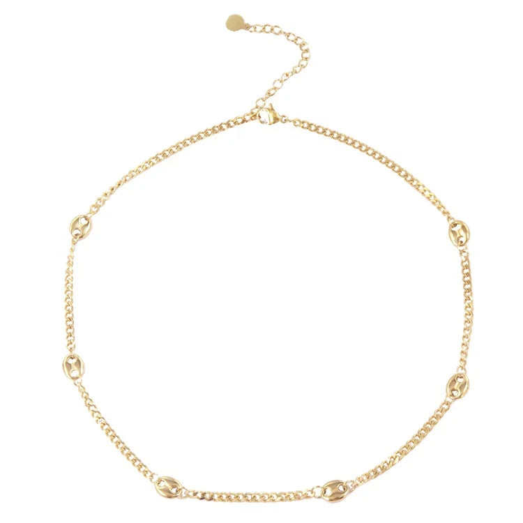 Fashion Wholesale 14K Gold Plated Stainless Steel Jewelry Six Button Charms Thin Chain for Women Necklace P203081