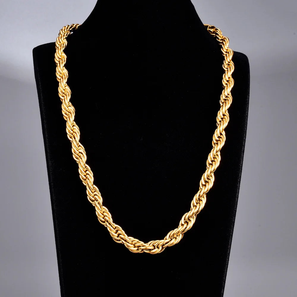 18K Gold Plated 8mm Twist Chain Necklace 316L Stainless Steel Necklace Chunky Necklaces