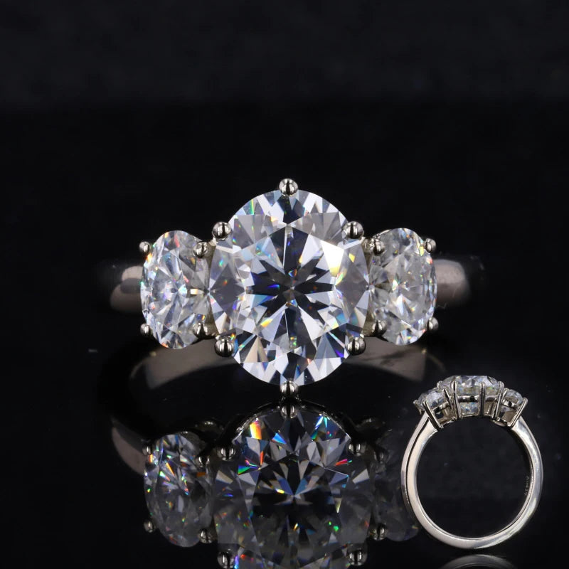 Starsgem Customized Moissanite Ring 10k White Gold Three-Stones Style Oval Moissanite Ring