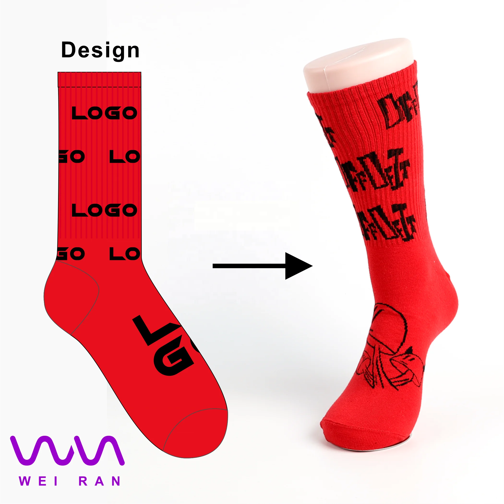 Custom Popular Best Selling Crew Socks All Over Printed Socks Printing