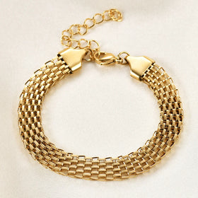 Europe and the United States Simple Titanium Steel Vacuum Electroplating 18K Gold Twist Wide Woven Metal Bracelet