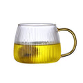 New Design Heat Resistant High Borosilicate clear Glass Oversized Hammered Glass Tea Cup with Yellow Color Handle