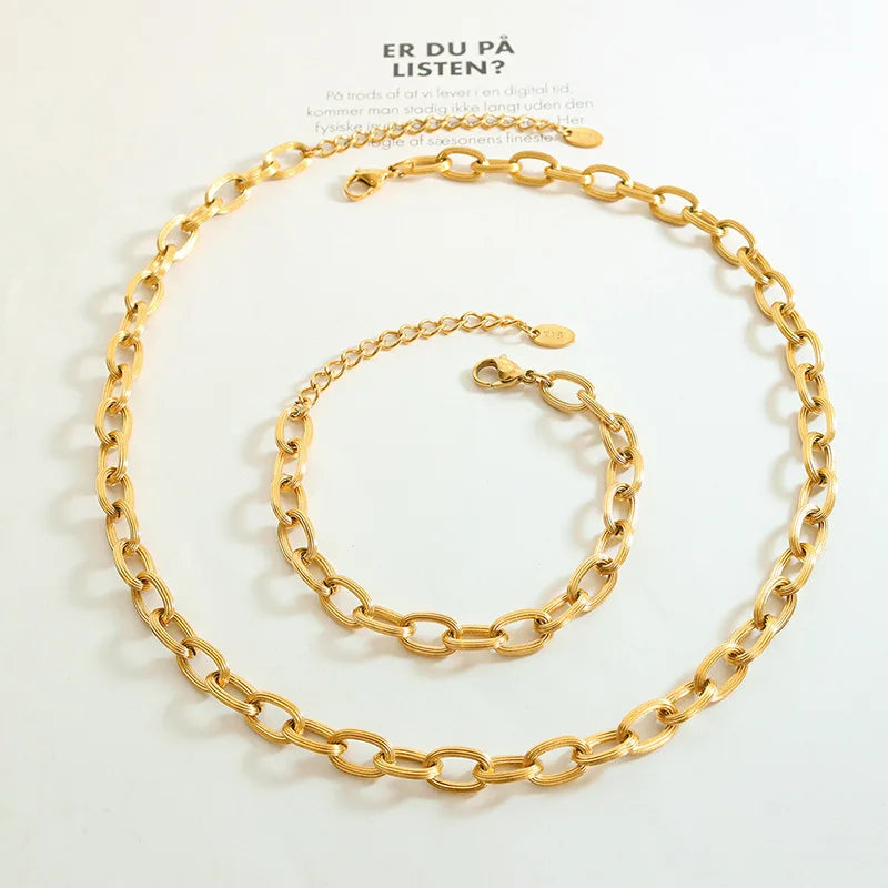 High Quality Women Necklace Bracelet Jewelry Link Chain Stainless Steel Colorfast Jewelry Support OEM