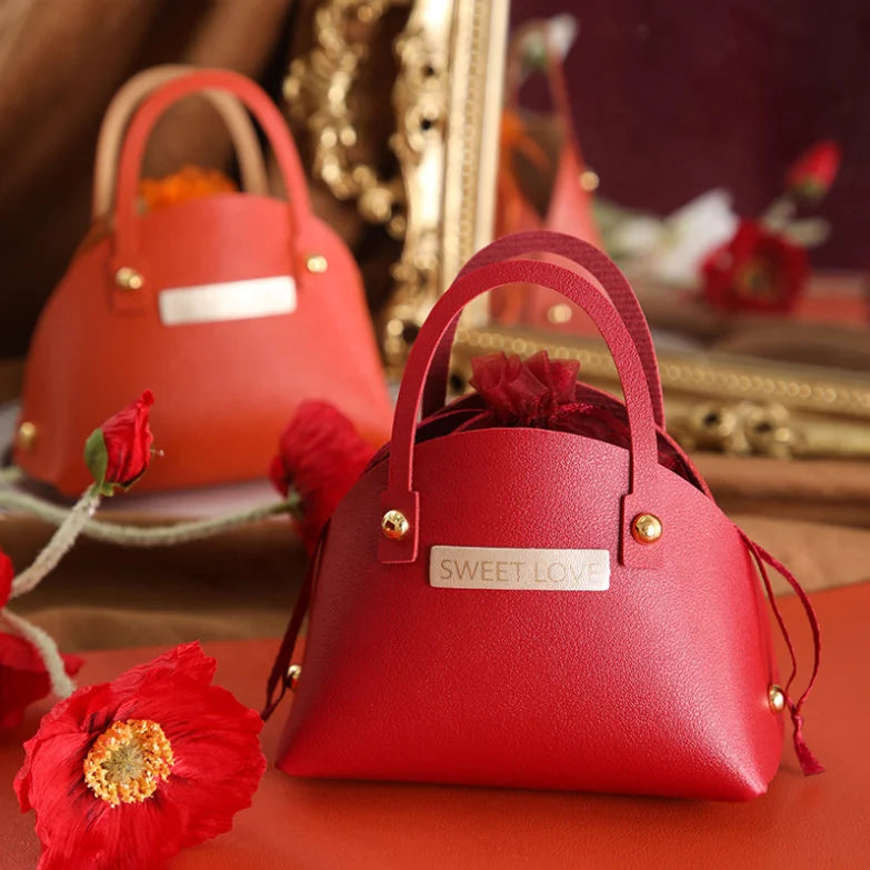 DIY Sweet Love Candy Box Leather Gift Packaging Bag Small PU Handbag Wedding Candy Cookies Gift Boxes Shell Hand-sheld Pouch