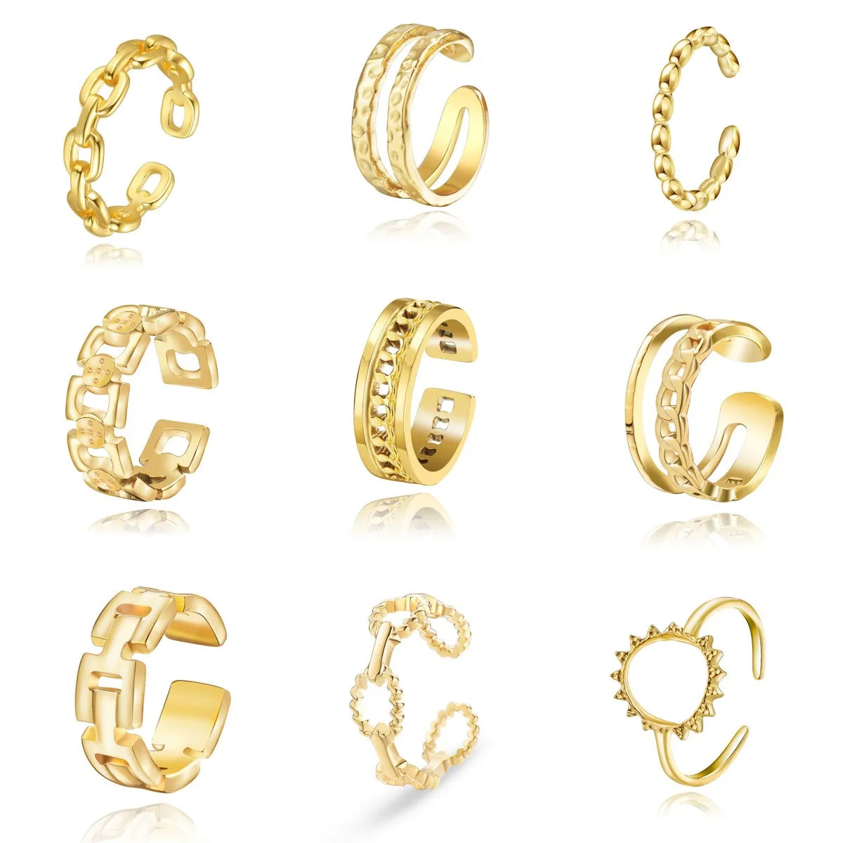 Wholesale Tarnish Free Link Chain Opening Ring Adjustable Real 14k Gold Plated Stainless Steel Finger Rings for Women Jewelry
