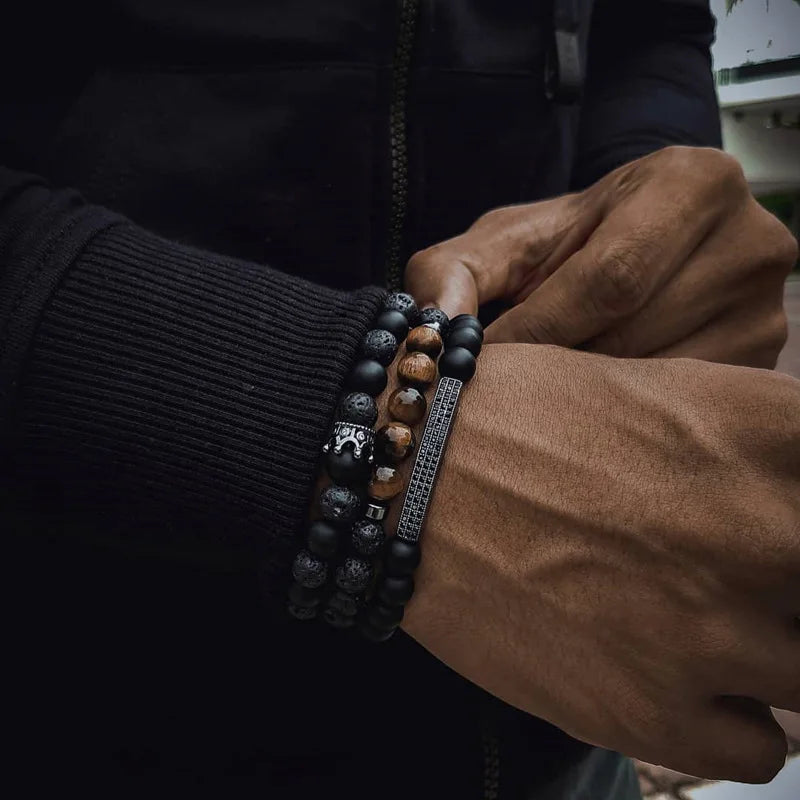 New Arrival Punk Black Beads Bracelet Homme Bijou Fashion Bracelete Masculino Men Jewelry