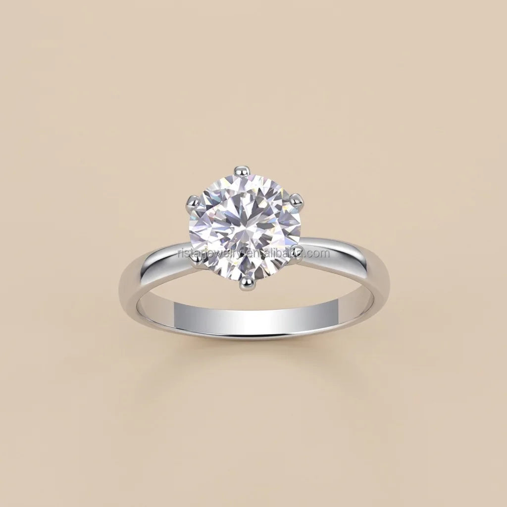 Solitaire Wedding Bands 1 CT 925 Sterling Silver VVS Diamond Moissanite 6 Prong Engagement Cathedral Set Rings for Women