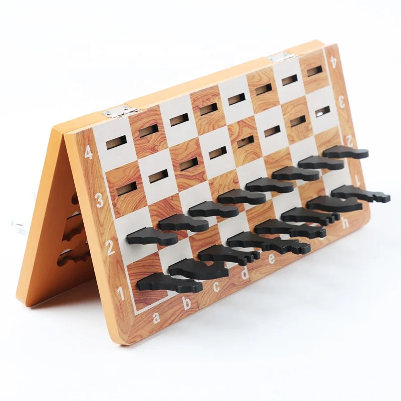 Children's Chess Beginner Folding Wooden Board Game Premium Checkers