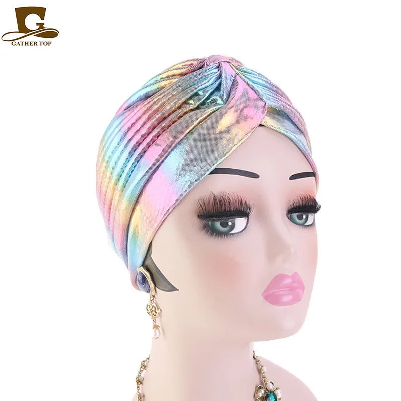 Luxury Women Metallic Headbands Turban Hats Headwrap Wholesale Hair Knitted Caps Headwrap Turban Hijab