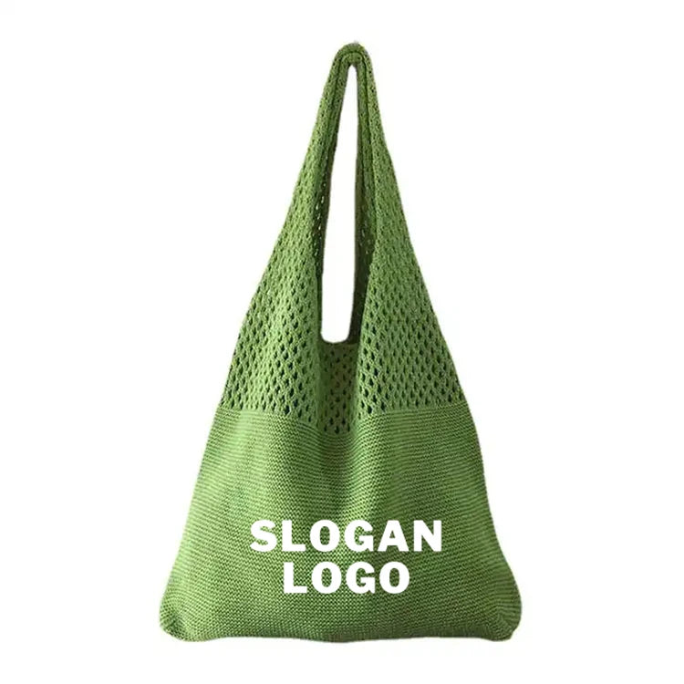 Chic Boho Knitted Fabric Tote Beach Bag for Women Girls Large Capacity Aesthetic Crochet Shoulder Hand Bag Can Custom Logo