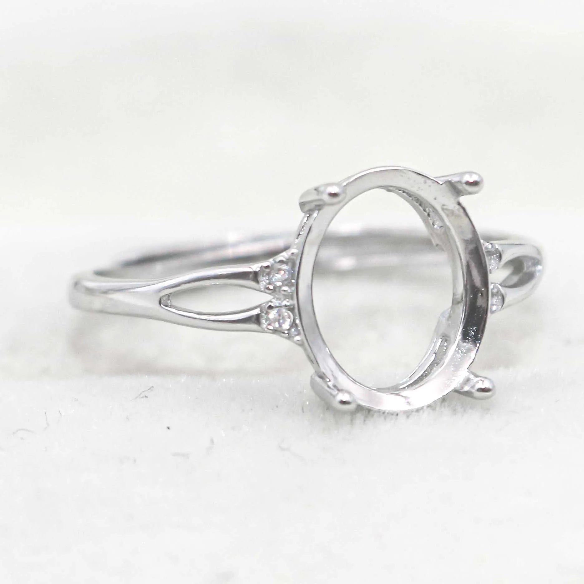 Sterling Silver 8*10mm Semi Mount Ring Empty Frame Blank Support Claws Setting S925 Base Holder Without Center Stone for Inlay