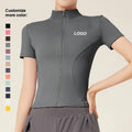 2024 Custom Women's Gym Zip-Up Jacket Soft Comfortable Short Sleeves Breathable Quick Dry Seamless Yoga Fitness Running Workout