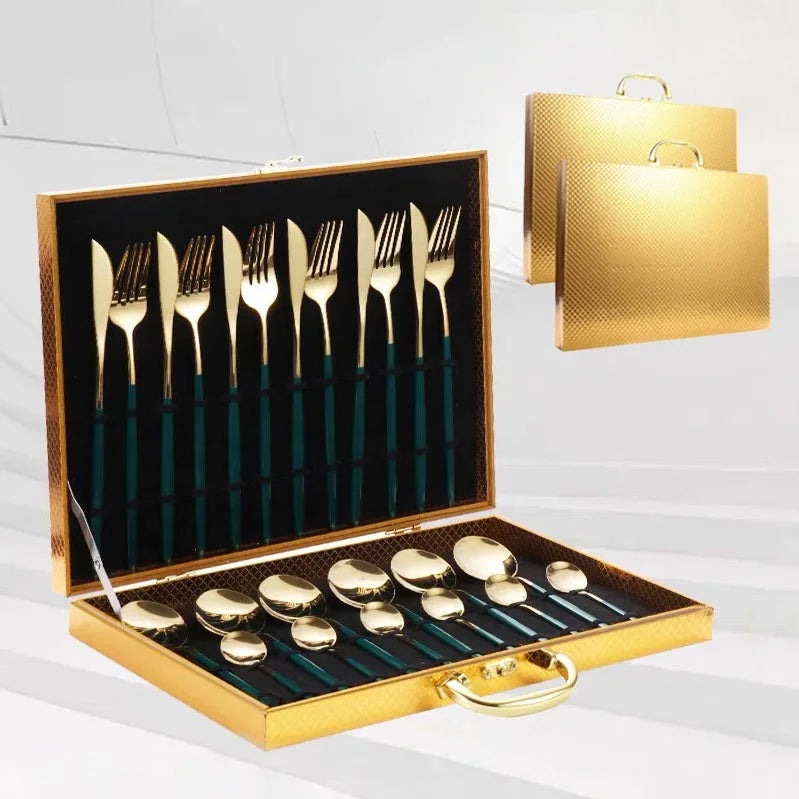 Wholesale 24 Piece Cutlery Set Matte Spoon and Fork Knives Flatware Black Mirror Stainless Steel Gold Cuttlery 24pcs Set