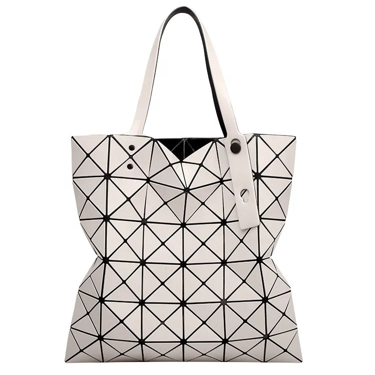 Versatile Folding Geometry Silver Diamond Rhombus Patchwork Bag Fashion Women Pu Geometric Handbag