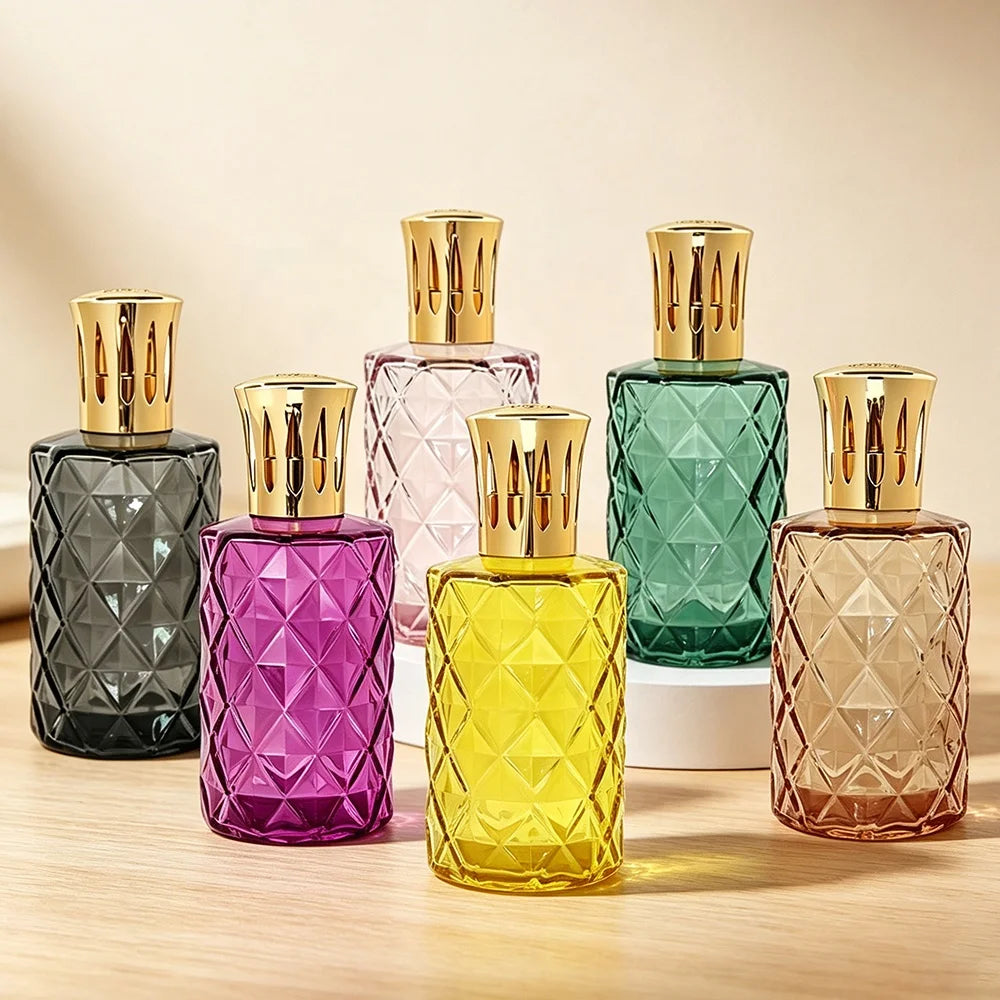Wholesale 330ml Cylinder Glass Catalytic Aroma Lamp Factory Direct OEM Custom Faceted Diamond Cut Fragrance Lamp for Home Decor