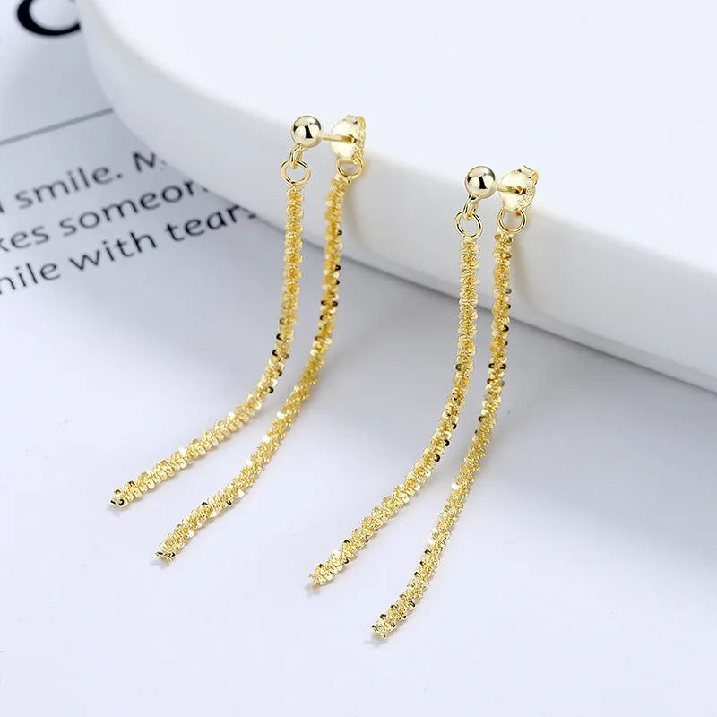 Fashion Jewelry 925 Sterling Silver Long Earring Sparkling Long Tassel Gold Plated Ear Wire Line Stud Earrings for Women