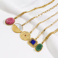 Vintage Style Women's Stainless Steel Necklace Choker  Natural Stones Jewelry 14K Gold Long Style Necklaces for Women