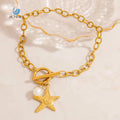 SUMMLY Trend Wholesale Personalized Fine Pearl 18K Gold Plated Starfish Charm Stainless Steel Chain Bracelet Fashion Jewelry