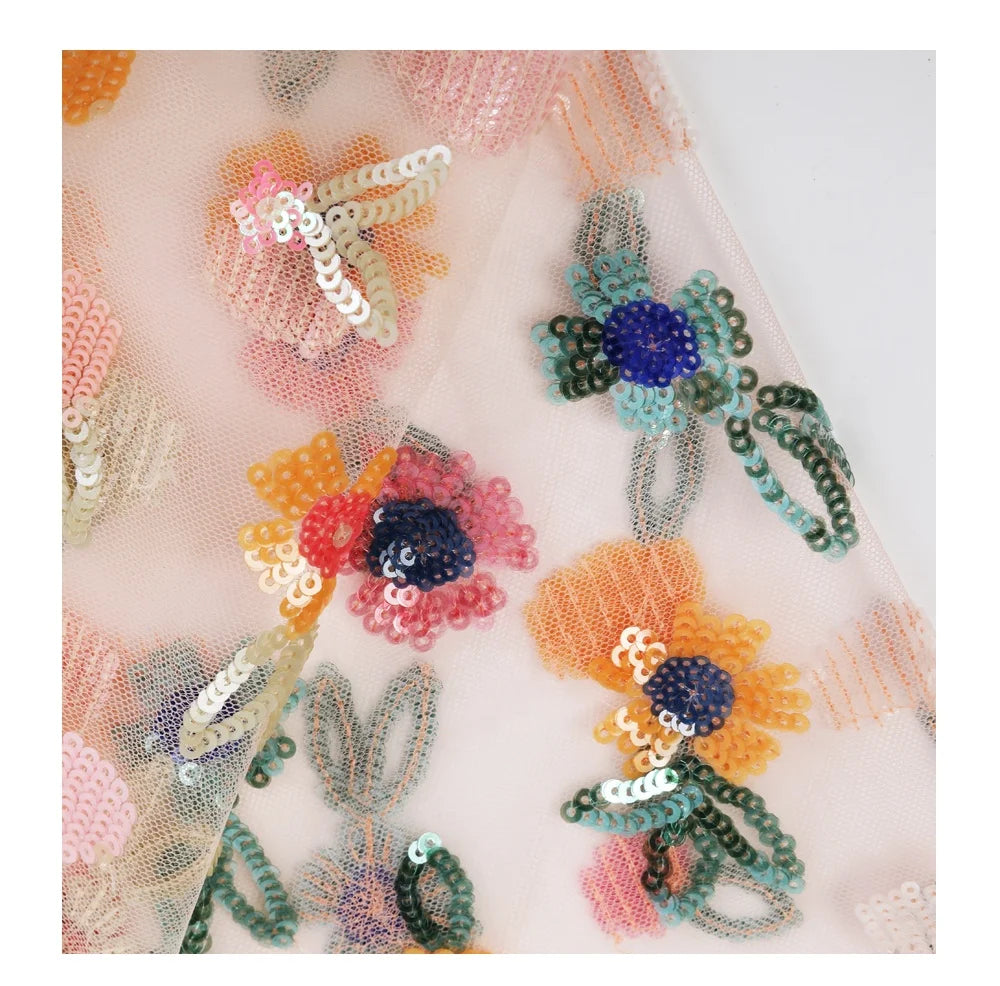 Wholesale 100% Polyester Multicolor Floral Mesh Sequin Fabric Breathable Warp Knitted Lightweight Wedding Accessory for Boys'