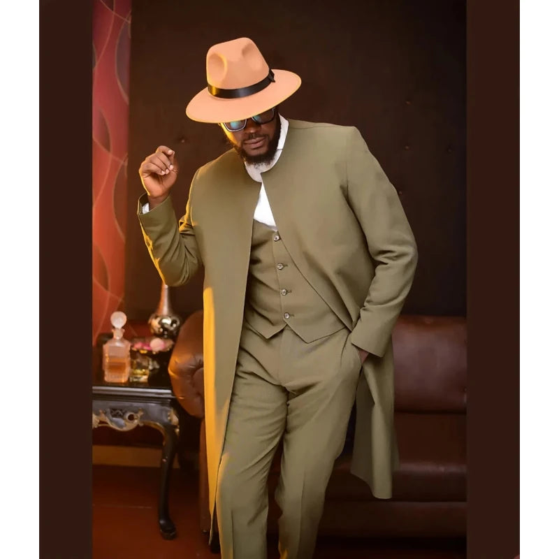 Tailored Men Suits 3 Pieces Long Blazer Vest Pants Jacket Tuxedo Business Formal Wedding Formal Work Party Suits Causal Wear