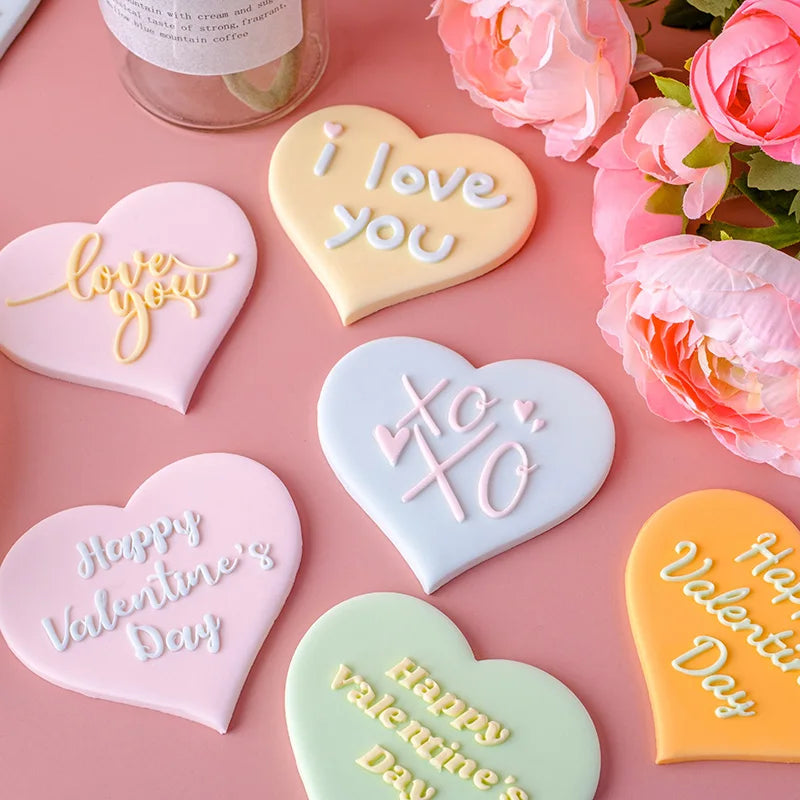 Saffron Love Heart Cookie Cutters for Valentine Day Acrylic Embosser Board Fondant Mold for Baking Heart-Shaped Cookies
