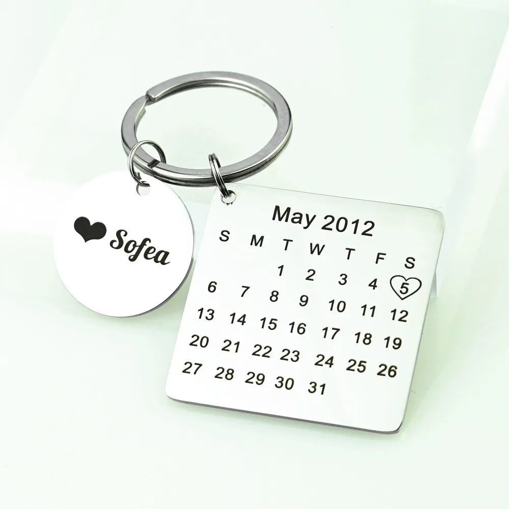 Diy Stainless Steel Keychain Couple Keychain Calendar Birthday Valentine'S Day Anniversary Creative Gift