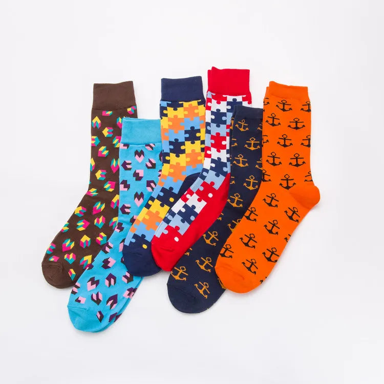 Custom logo Attractive Price New Type Heart Puzzle Piece Socks Anchor Unisex Socks Cartoon Colorful Cute Socks for Men