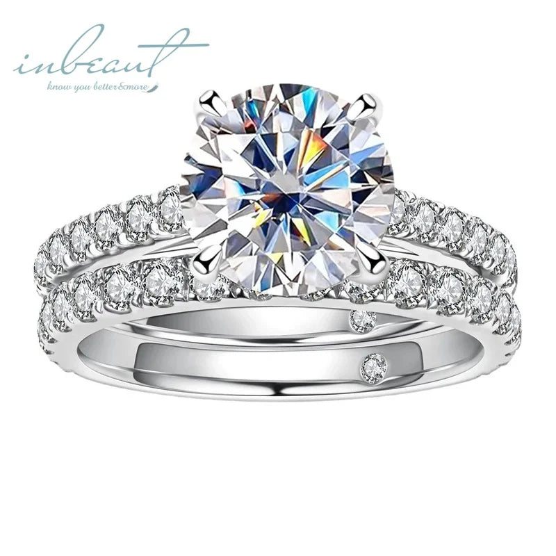 New Arrival Silver 925 Original 3 Carat Brilliant Cut Pass Diamond Test Sparkling D Color Moissanite Ring Sets for Women