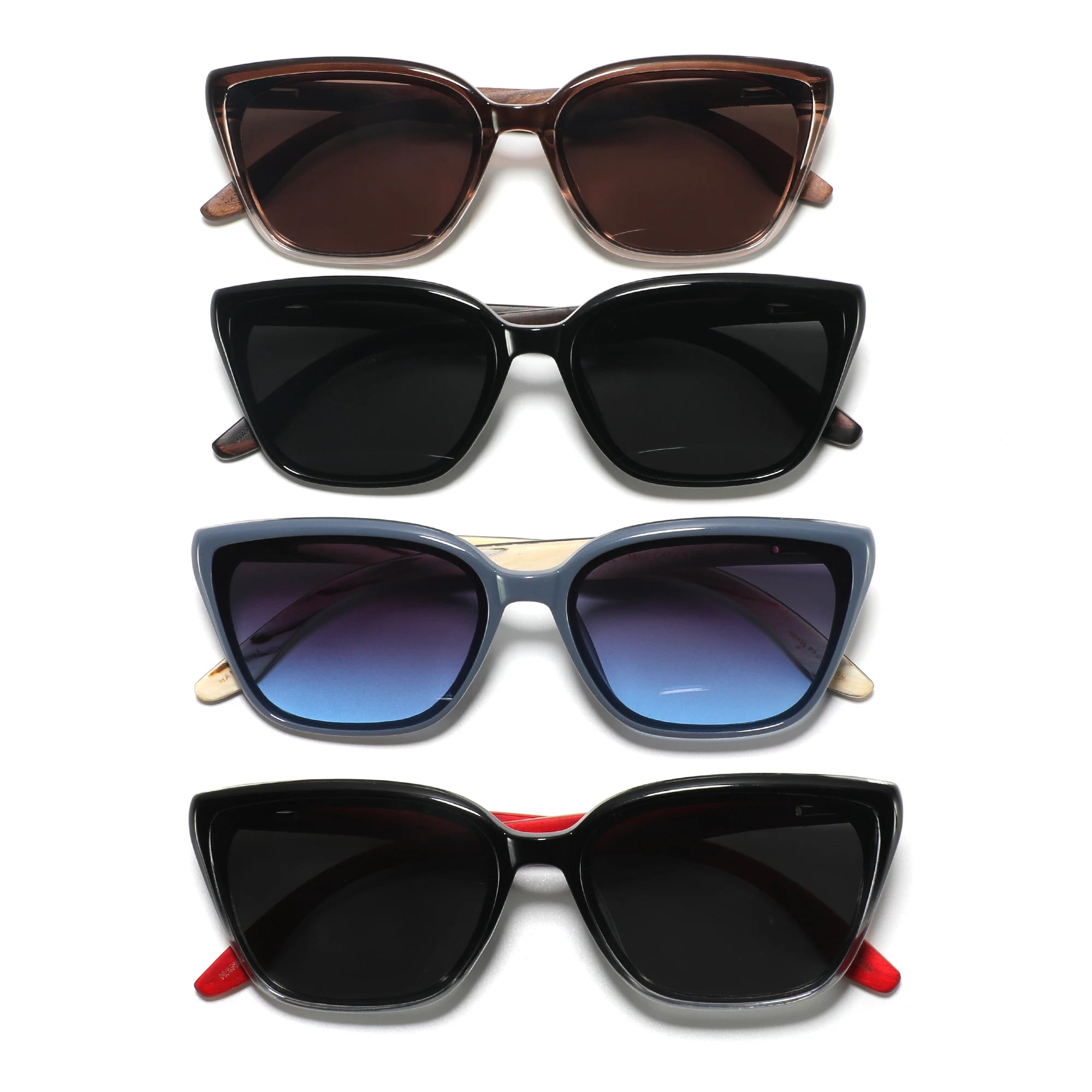 2025 Women's Cat Eye Bamboo Sunglasses Gray Wood Frames UV400 Optical Lenses Fashionable Style Eyewear Black Sunglasses