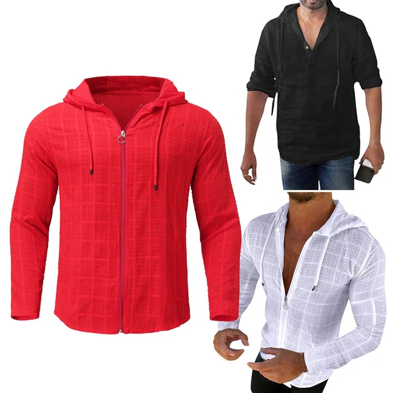 Mens Zip up Hoodies Hip Hop Hooded T Shirt Zipper Cardigan Hippie Blouse 5XL Pullover Sweatshirt Casual Tops Black Hoodie