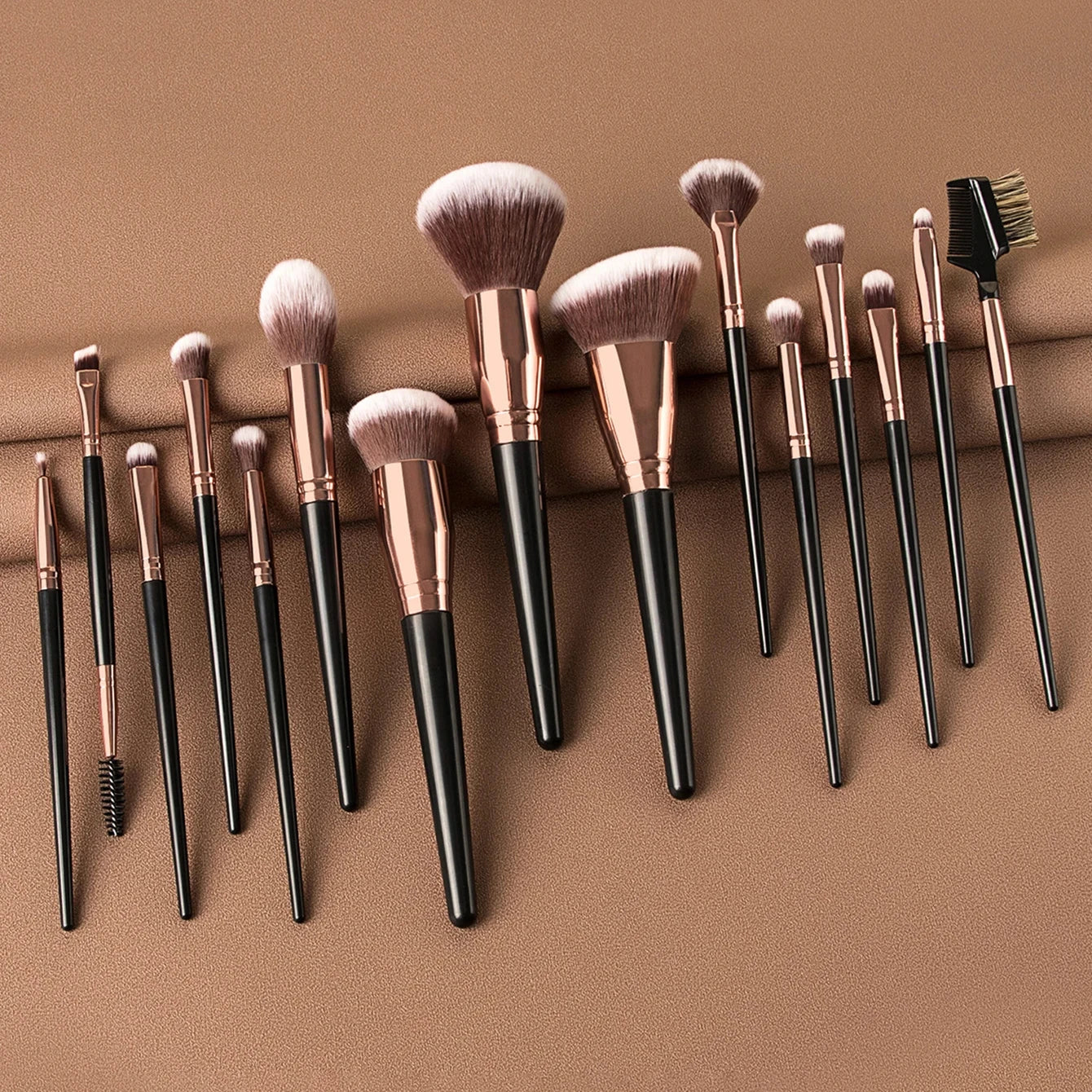 15 Pcs  Black Wooden Handle Custom Logo Vegan Natural Hair Foundation Blush Concealer Makeup Brushes