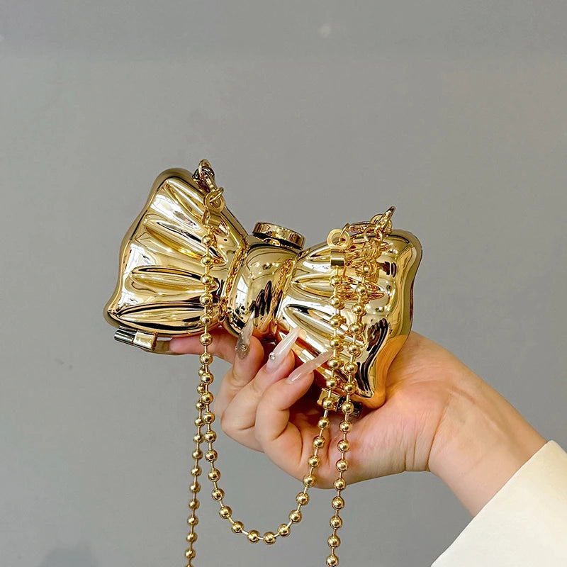 Mini Bow Clutch Purse for Wedding Irregular Shape Elegant Banquet Chain Bag Small Bowknot Evening Bags for Women 2025