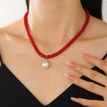 Glass Bead Drop Necklace Light Luxury Senior Sense Clavicle Chain Fashion Everything Temperament Collars