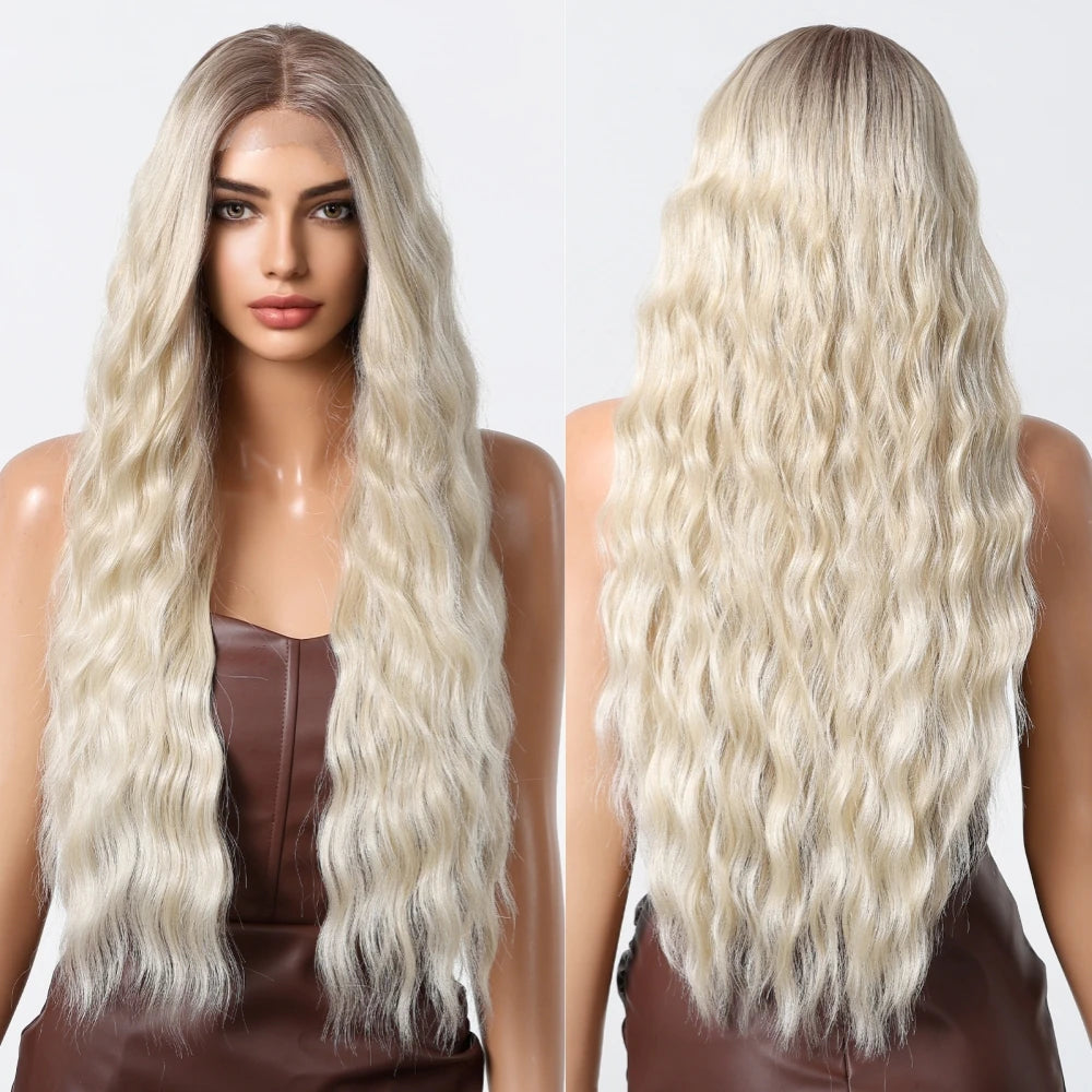 Immediate Shipment 13*6 Lace Wig Imported Fiber Wig Curl Soft Durability Handmade Lace Real Photo Blonde
