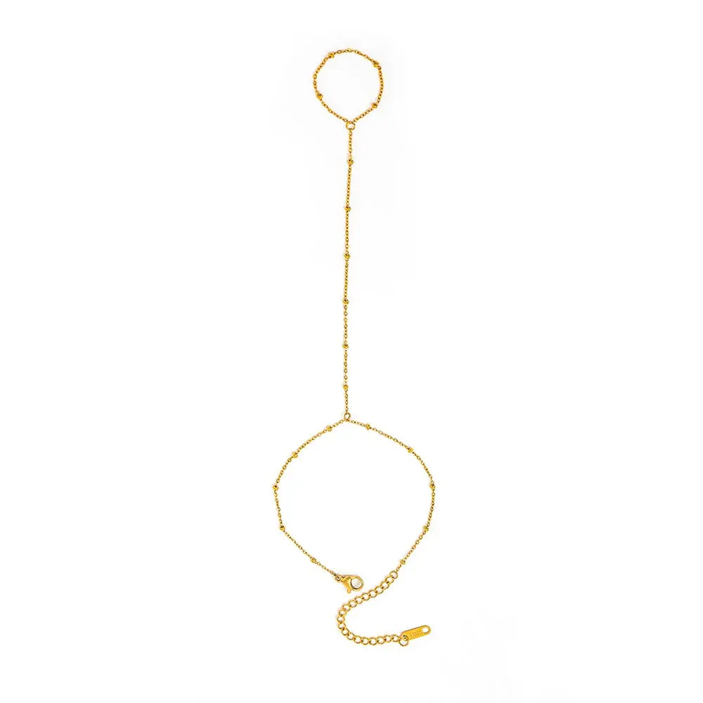High-End Stainless Steel Bead Hand Chain Tassel Bracelet Ring Dainty Zirconia Fashion Style Jewelry for Women
