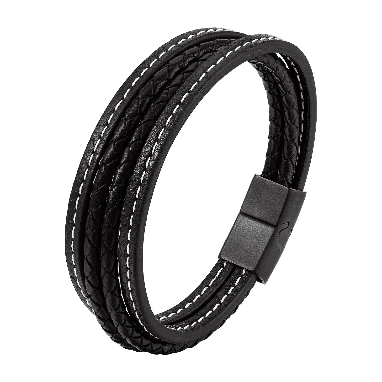 New Design Charm Stainless Steel Magnetic Clasp Handmade Braided Genuine Leather Bracelet Mens Jewelry Birthday Gift