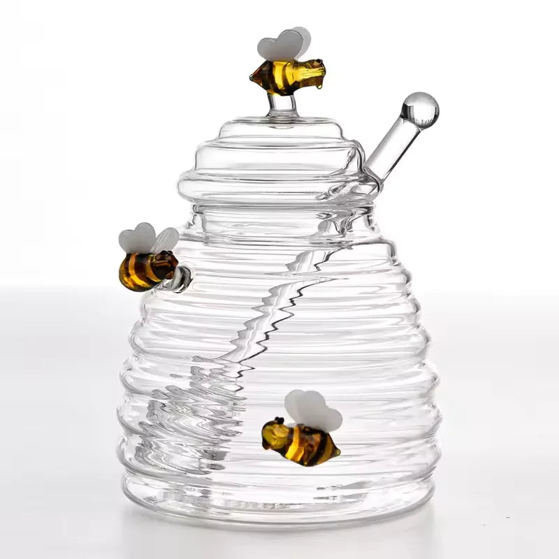 Hot Selling Wholesale Honey Jars With Stirring Rod and Lid Unique clear Honey Dispenser Small Glass Jars for Honey