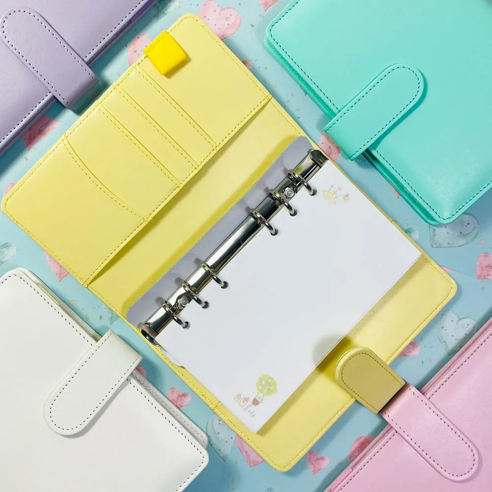 GF PU Leather Budget Planner Macaron Candy Color A5 A6 6 Ring Binder Notebook Loose Leaf Journal for Office School Planning