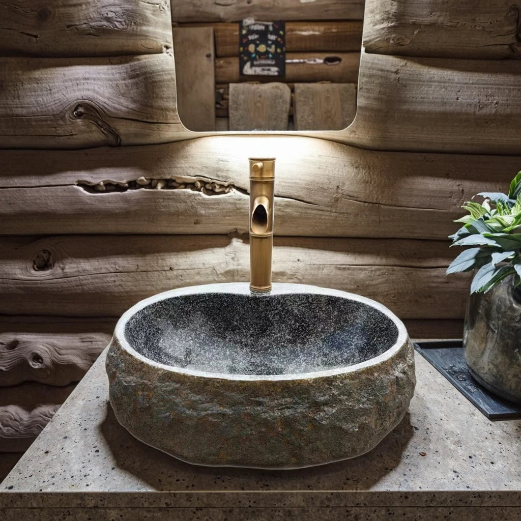Custom Wholesale Outdoor Garden Natural River Stone Vessel Sink River Stone Wash Basin Unique Stone Sink